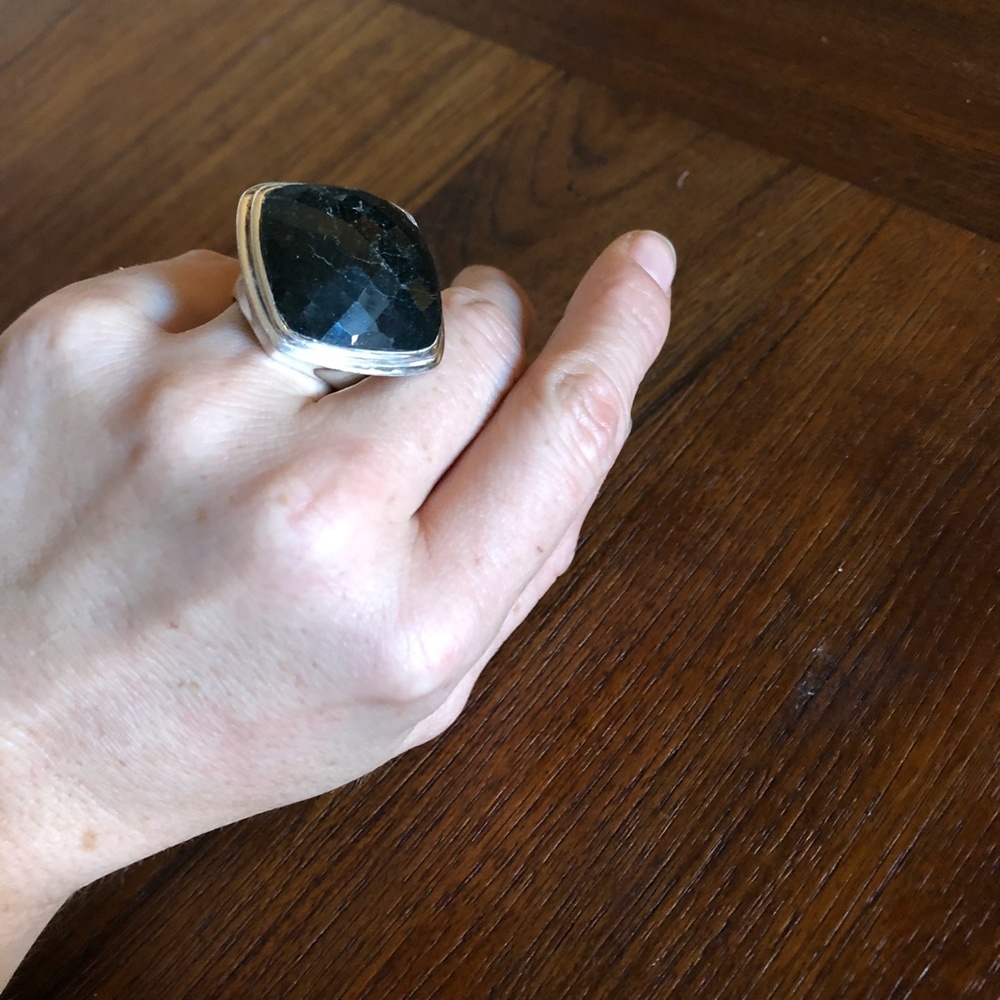 Facet-Cut Deep Green Jade Statement Ring - image 7